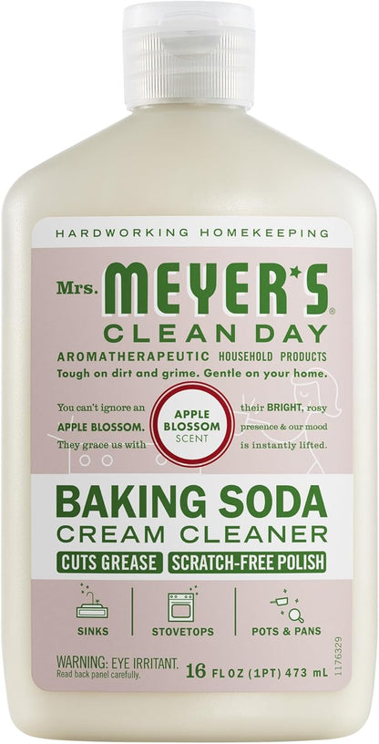 MRS. MEYER'S CLEAN DAY Baking Soda Cream Cleaner, Cuts Grease, Scratch-Free Polish, Apple Blossom, 16 Fl Oz, Pack of 1