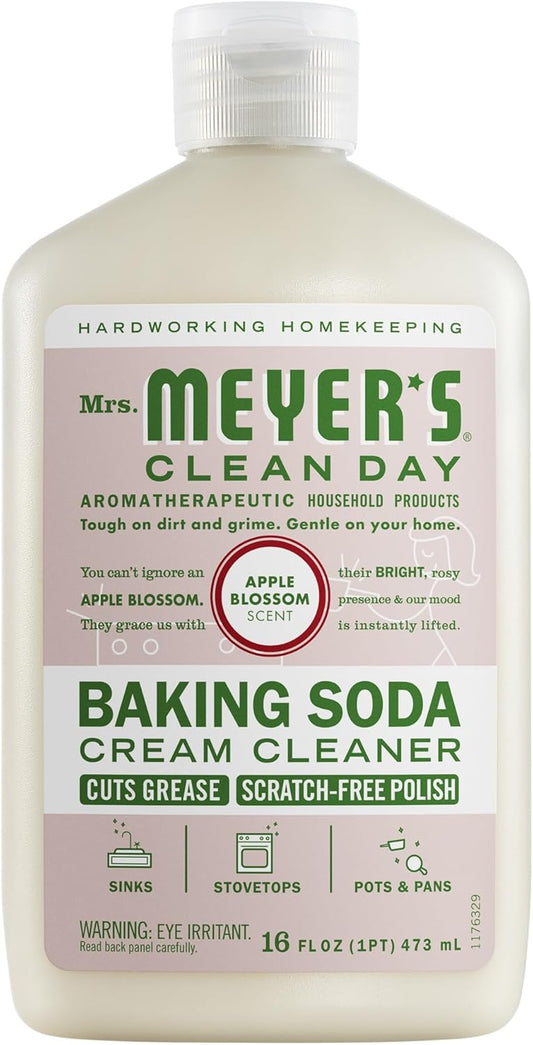 MRS. MEYER'S CLEAN DAY Baking Soda Cream Cleaner, Cuts Grease, Scratch-Free Polish, Apple Blossom, 16 Fl Oz, Pack of 1