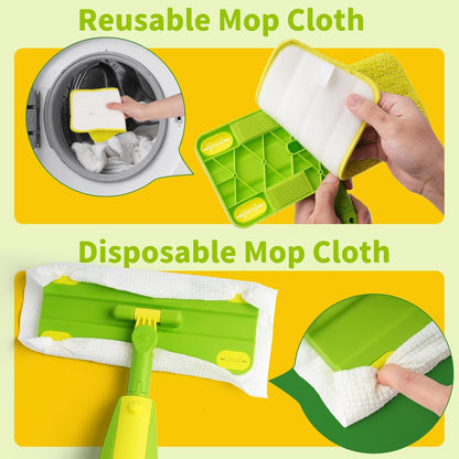 Kids Spray Mop, Fun & Functional Toddler Mop Cleaning Set,Real Working Mini Mop, Pretend Play Toy –Includes Spray Bottle,Washable Microfiber Pads, Montessori Kids Cleaning Toy Set -Green