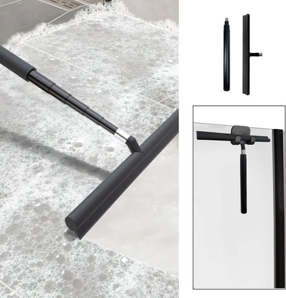 Telescopic Black Shower Squeegee for Glass Doors, Tile Shower Walls, and Bathroom - 13.19x43.13 Inch - Includes Suction Hook, Ideal Squeegee for Shower Glass