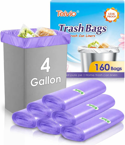 Teivio Small Trash Bags 4 Gallon 120 Counts Garbage Bags, Bathroom Trash Can Bin Liners, Small Plastic Bags for home office kitchen, fit 12-15 Liter, 3,3.5,4.5 Gal, Clear