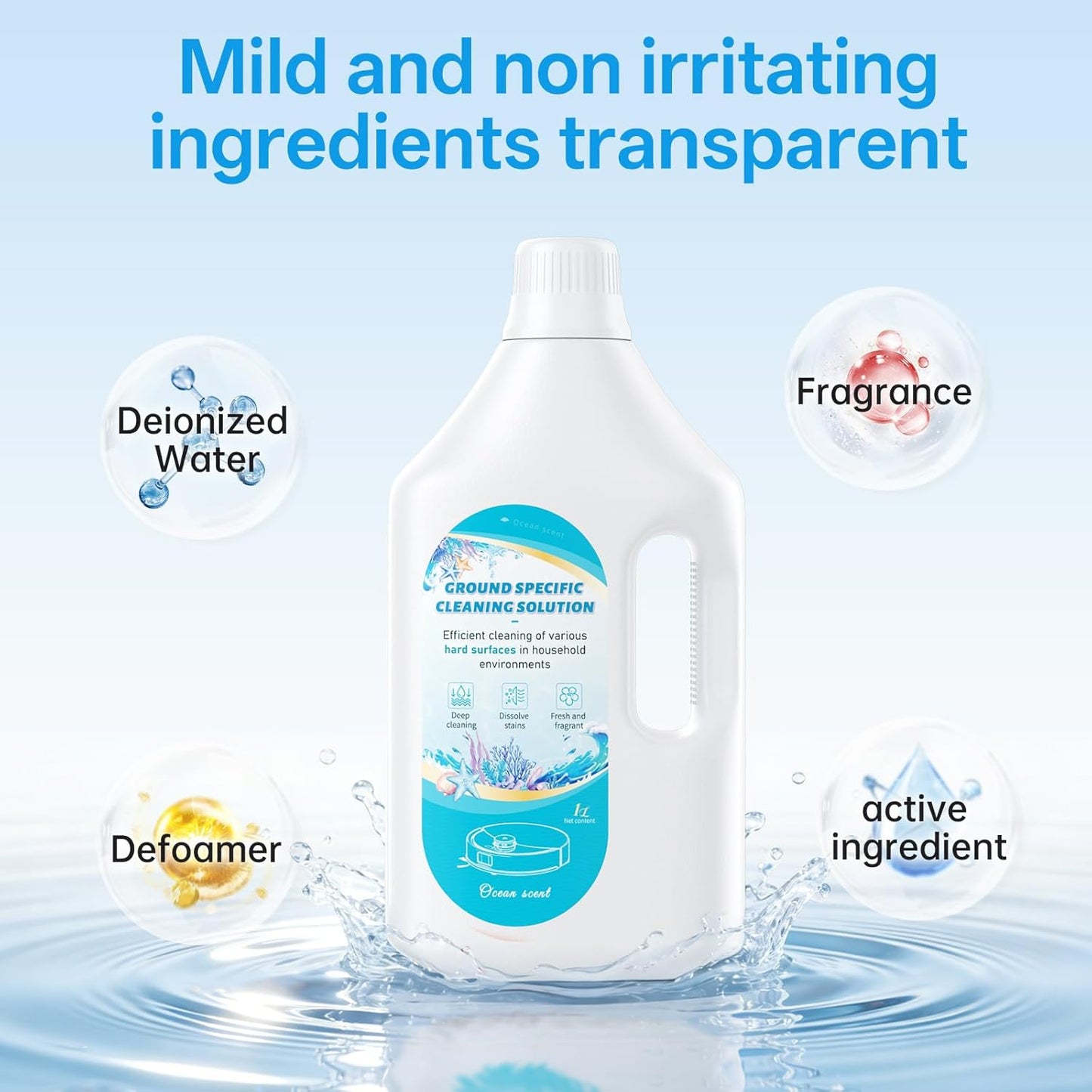 Nukisa 1L Sweet Orange Floor Cleaning Solution Compatible with Roborock&Eufy&iRobot&Ecovacs&Dreame&Shark, Fragrance Deodorization, Deep Cleans for Multiple Hard Floors, Suitable With All Robot Vacuum