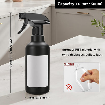 Plastic Spray Bottles Empty Spray Bottle 16.9oz/500ml 2 Pack Heavy Duty Spraying Bottles Mist/Stream Water Bottle for Cleaning Solutions, Essential Oils, Hair (Clear)