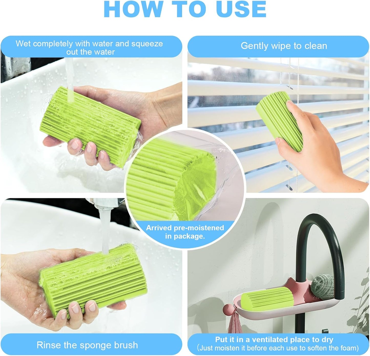 2-Pack Damp Duster Sponge for Clean, Magic Sponge Eraser Baseboard Cleaner Tool, Dusters for Cleaning Blinds, Glass, Vents, Railings, Mirrors,Window Track Grooves and Faucets