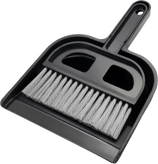 Mini Dustpan and Brush Set - Portable Hand Broom Compact 8.5" Nesting Cleaning Combo for Desks Keyboards Home Office