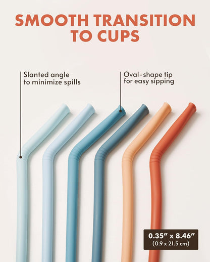 Nightingale Reusable Silicone Straws - Bendy Drinking Straw with Cleaning Brush - Collapsible and Bendable Travel Straw for Kids - Dishwasher Safe, Food-Safe - Set of 6 (Oak Multi)