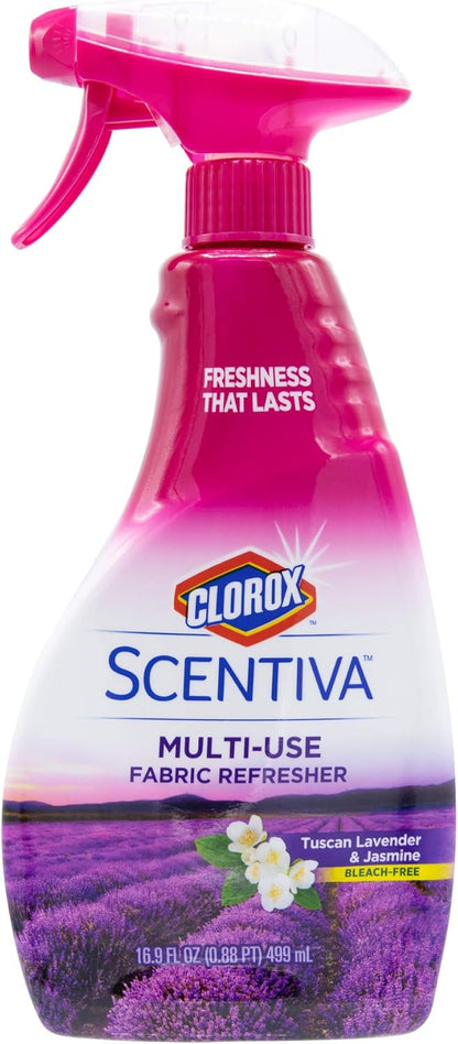 Clorox Scentiva Fabric Refresher Spray, Pacific Breeze and Coconut Scent for Household Fabrics, Odor Refresher for Upholstery, Curtains, Bedding, and Carpets, Non-Bleach, 16.9 Fl Oz