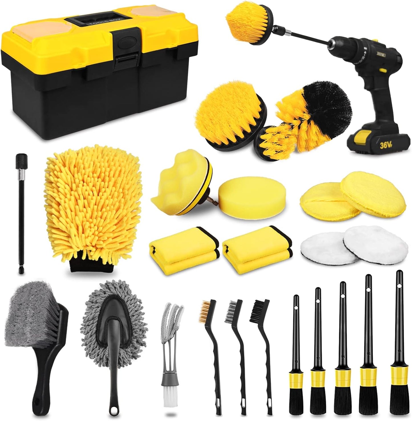 TTRCB 27Pcs Car Detailing Kit, Car Cleaning Kit, Car Detailing Brush Set, Drill Brush Set, Car Detailing Brushes, Car Wash Kit, Car Accessories, Car Cleaning Supplies for Interior, Exterior, Wheels