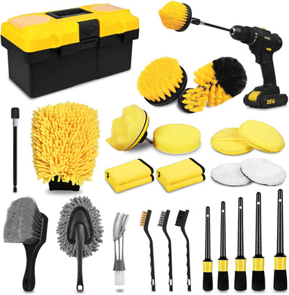 TTRCB 27Pcs Car Detailing Kit, Car Cleaning Kit, Car Detailing Brush Set, Drill Brush Set, Car Detailing Brushes, Car Wash Kit, Car Accessories, Car Cleaning Supplies for Interior, Exterior, Wheels