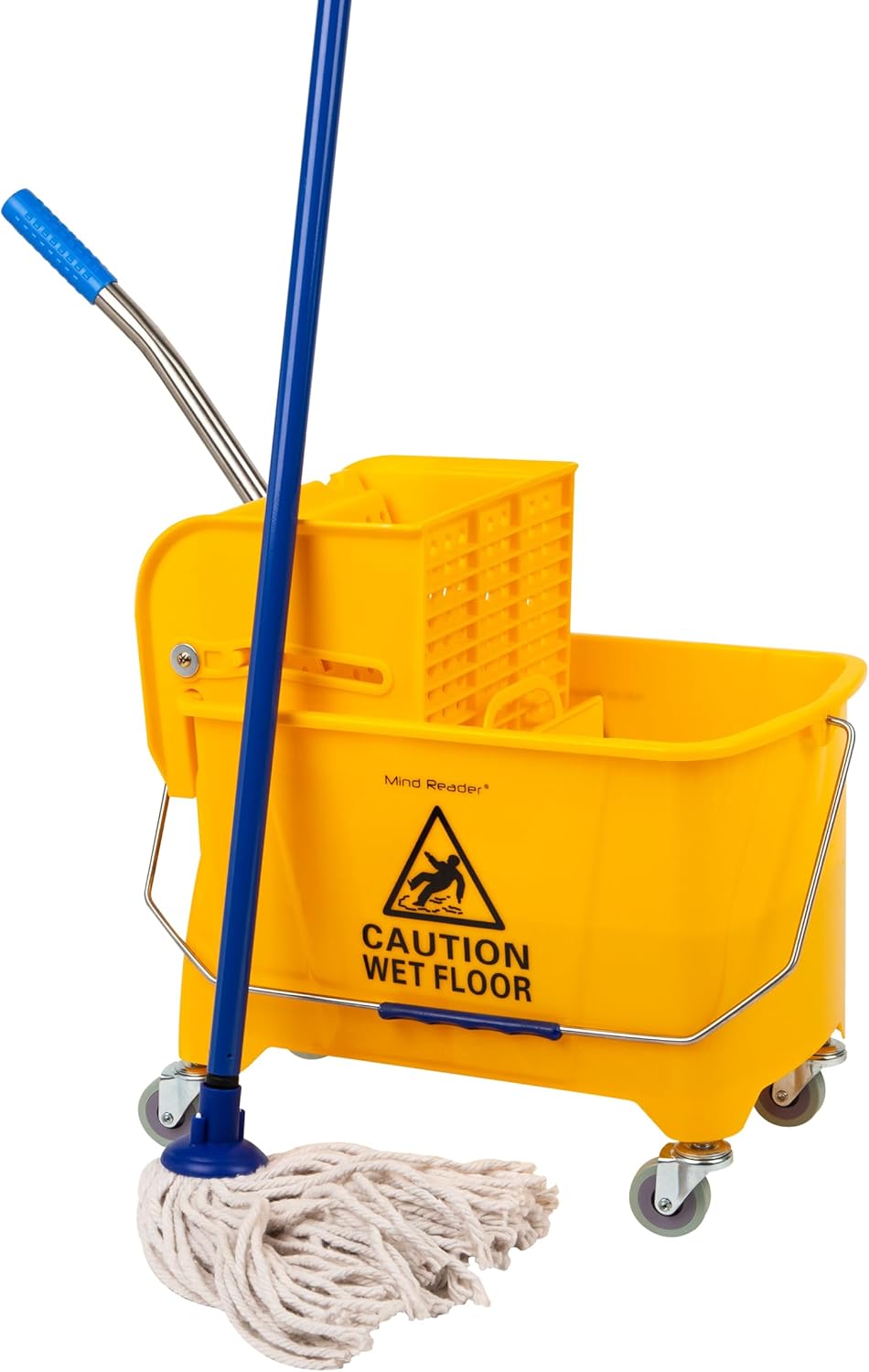 Mind Reader Mop and Bucket Set with Wringer, Mop Included, 5.5 Gallon Cleaning System with Wheels, Upward Press Wringer, Small Mop Compatible