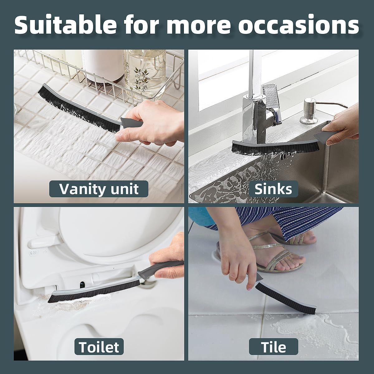 Toilet Brush, 4 Pcs Bathroom Cleaning Brush, Gap Scrub Brush with Hanging Hole, Multifunctional Hard Bristle Crevice Cleaning Brush, Cleaner Tools for Sinks, Tub, Shower, Tile, Toilet Seat (4, Black)