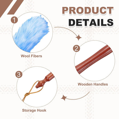 uxcell Wool Duster, 14.2" Natural Feather Cleaner Household Cleaning Duster with Solid Wooden Handle for Cleaning Fans Window Blinds Shelves Furniture, Pink