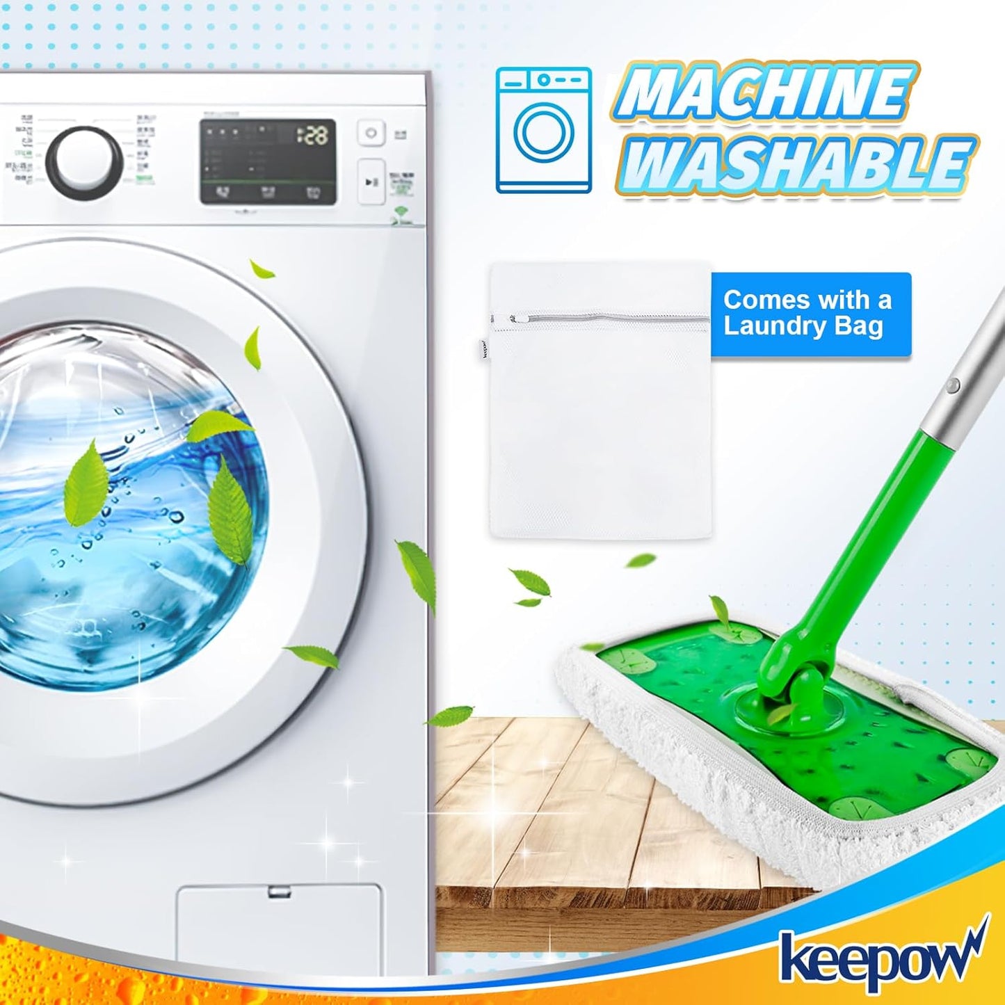 KEEPOW Reusable Microfiber Mop Pads Compatible with Swiffer Sweeper, Dry Sweeping Cloths, Washable Wet Mopping Cloth Refills for Hardwood Floor Cleaning, 6 Pack
