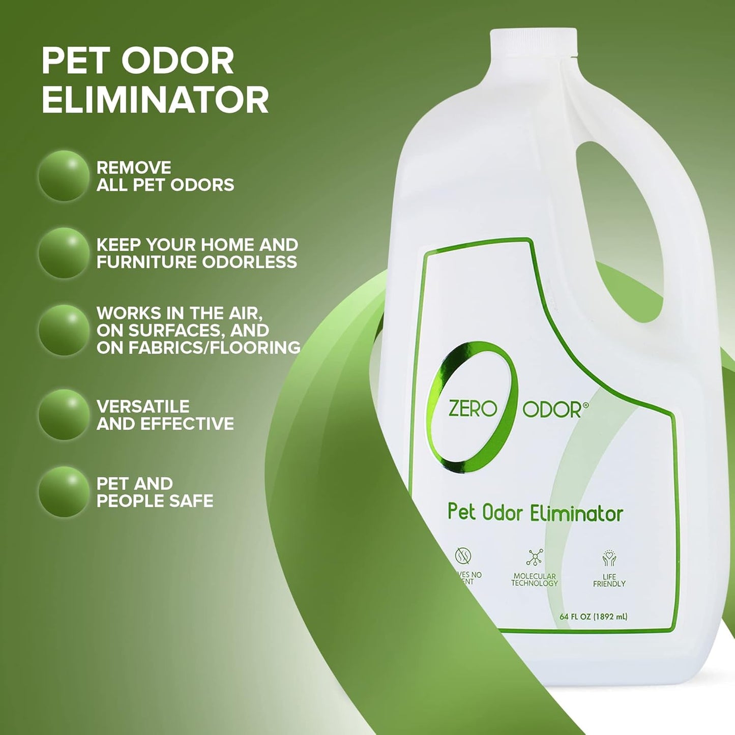 Zero Odor - Pet Odor Eliminator - Permanently Eliminate Air & Surface Odors – Patented Molecular Technology Best For Carpet, Furniture, Pet Beds - Smell Great Again (Over 400 Sprays Per Bottle)