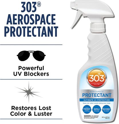 303 Products (30308CSR) UV Protectant Spray for Vinyl, Plastic, Rubber, Fiberglass, Leather & More – Dust and Dirt Repellant - Non-Toxic, Matte Finish, 16 Fl. oz., White