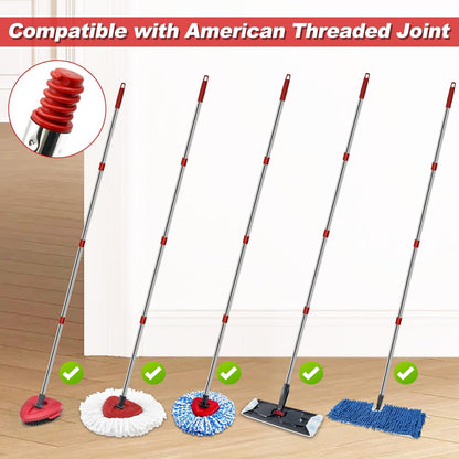4 Part Stainless Steel Spin Mop Handles, Mop Base & Upgrade Scrub Brush Combo for Ocedar EasyWring 1 Tank Spin Mop System, Mop Handle Mop Base & Brush Set for O Cedar Mop, Universal Thin Screw Joints