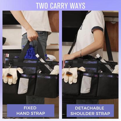 SCAVATA Wearable Cleaning Caddy Organizer with Handle & Shoulder Straps for Housekeepers, Under Sink & Car Cleaning Tool Organizer Bag with 4 Foldable Dividers (Green)