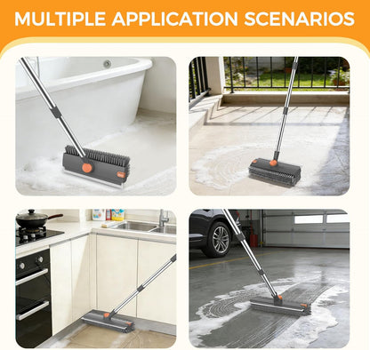 SetSail Floor Scrub Brush, 3 in 1 Floor Scrub Brush with 54-in Adjustable Long Handle and Scraper Heavy Duty Stiff Bristle Floor Scrubber for Cleaning Shower Bathroom Kitchen Patio Garage, Grey&White