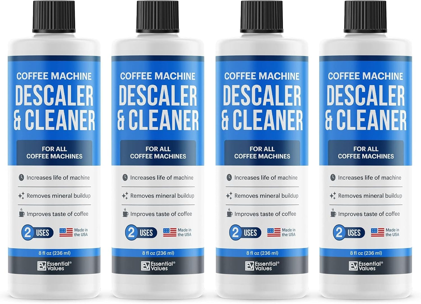 Essential Values Descaling Solution (8 fl oz / 236 ml) – Coffee Maker Cleaner for Nespresso, Keurig, Breville & More – Works on All Machines & Espresso Makers – Made in USA