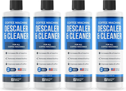 Essential Values Descaling Solution (8 fl oz / 236 ml) – Coffee Maker Cleaner for Nespresso, Keurig, Breville & More – Works on All Machines & Espresso Makers – Made in USA
