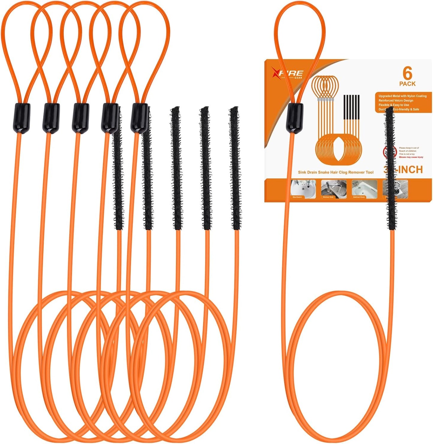 32 Inch Anti-break Metal Drain Snake, Hair Clog Remover, Drain Cleaner Tool with Nylon Coating Sink Snake, Drain Clog Remover for Shower, Bathroom Sink Tub (6 Pack)