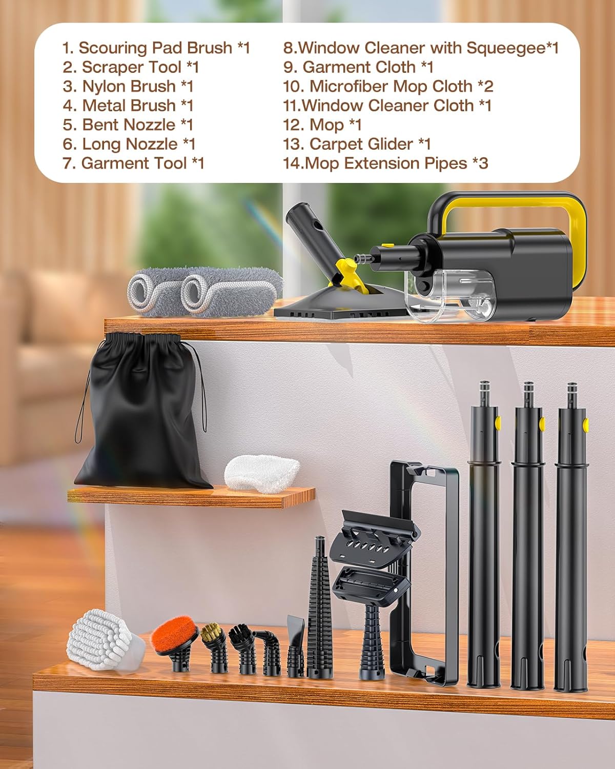 10-in-1 Steam Mop with Detachable Handheld Steamer, 350ml Tank, 10s Heat-Up, 248°F Steam Cleaner, 3-Level Control and Swivel Head for Floors, Carpets, Tiles, BBQ grill Multi-Surface Clean White