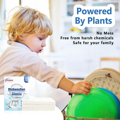 Binbata Eco Dishwasher Detergent Sheets Up To 160 Loads, Unscented Plastic Free Dishwashing Soap Strips With High Efficient Solid Enzyme, Leaving Dishes Sparkling Clean