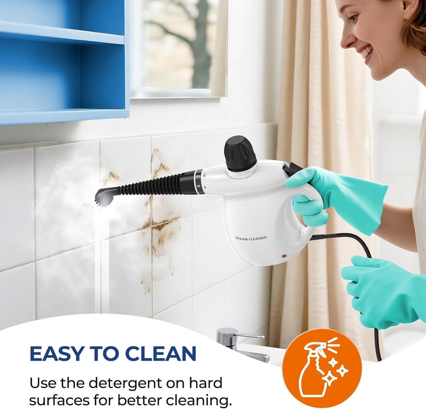 Steam Cleaner, Pressurized Handheld 13pcs Multi-Purpose Natural Deep Cleaning Steamer, Portable Steamer for Cleaning Home, Grout, Kitchen, Car, Window, Upholstery, Bathroom and Clothes, Gray
