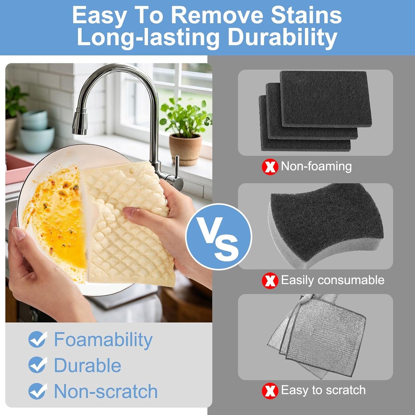 6PCS Non-Scratch Dish Scrubber for Kitchen,Reusable Cleaning Pads for Non Stick Frying Pans, Scouring Pad,Dishwasher Safe,Soft Dish Sponges for Washing Dishes, Scratch-Free Glass Cooktop Pads