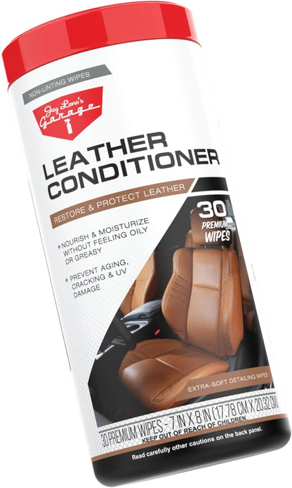 Jay Leno’s Garage Leather Conditioner Wipes for Car Interior Disposable for Upholstery Steering Wheels and Dashboards Nourishes Protects and Restores with UV Protection 30 Count (30 Count (Pack of 1))