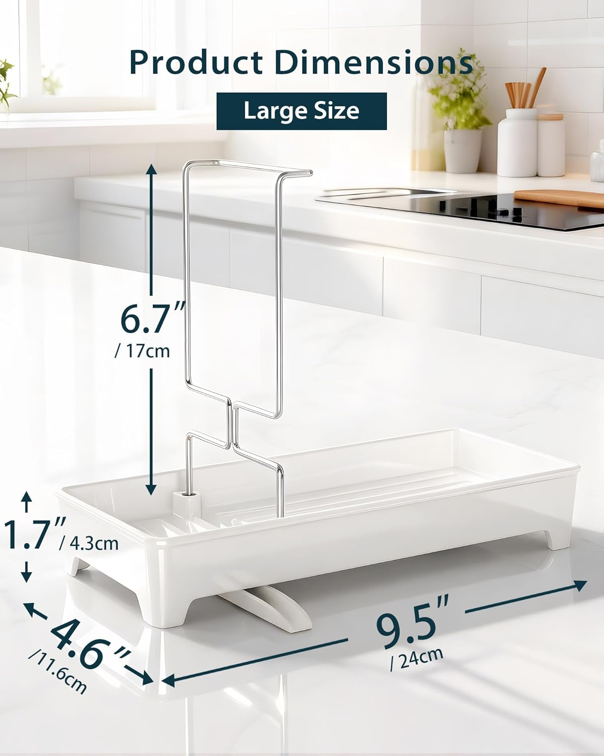 Minimalist Sink Caddy, Rustproof Sponge Holder for Kitchen Sink with 304 Stainless-Steel Brush Holder, Countertop Rack Organizer with Raised Ridges & Silicone Drain Tube (Mint Green, Large)