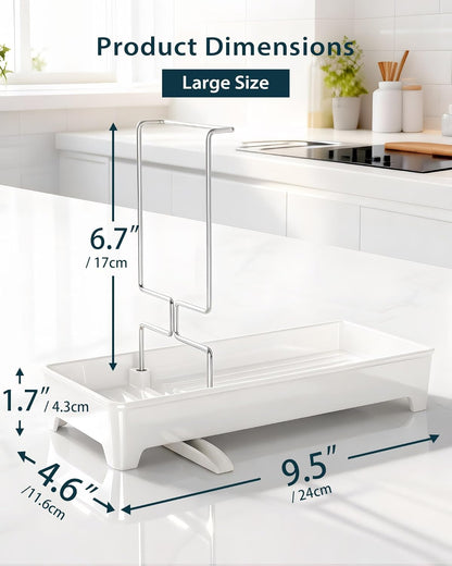 Minimalist Sink Caddy, Rustproof Sponge Holder for Kitchen Sink with 304 Stainless-Steel Brush Holder, Countertop Rack Organizer with Raised Ridges & Silicone Drain Tube (Mint Green, Large)
