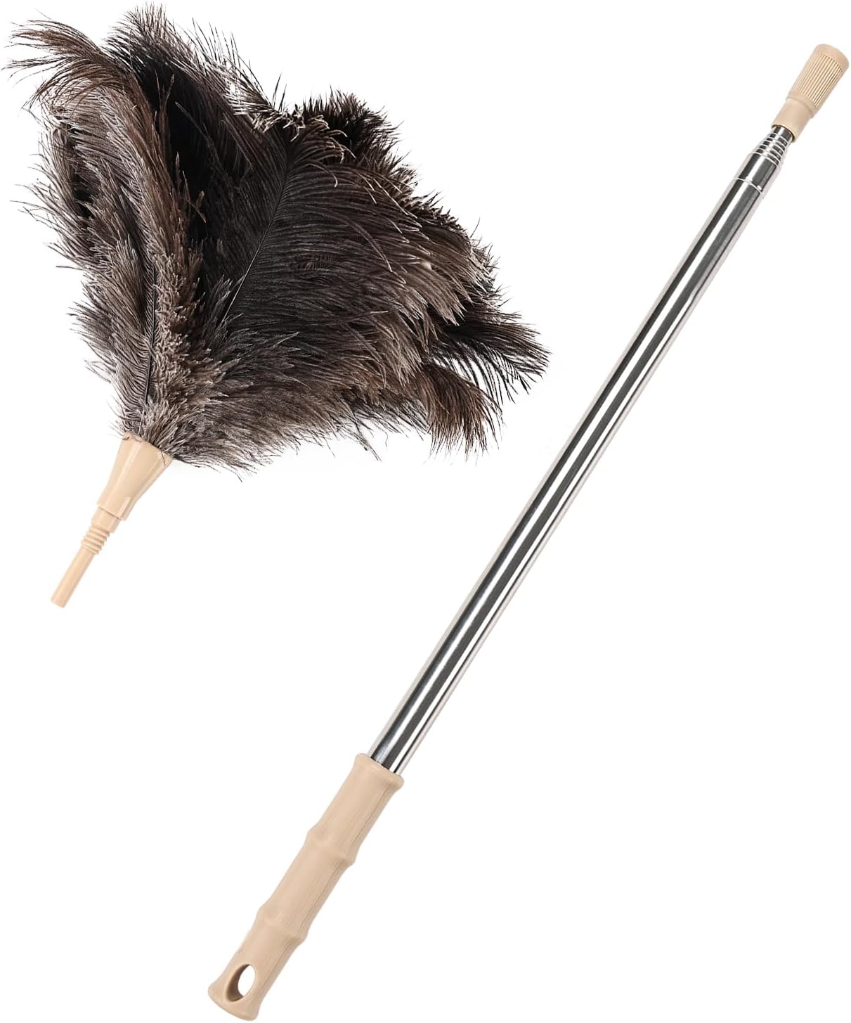 Ostrich Feather Duster 12 Inch Handheld Duster Supplies, Wooden Handle Feather Duster for Cleaning Keyboard Home Car Office (Champagne)