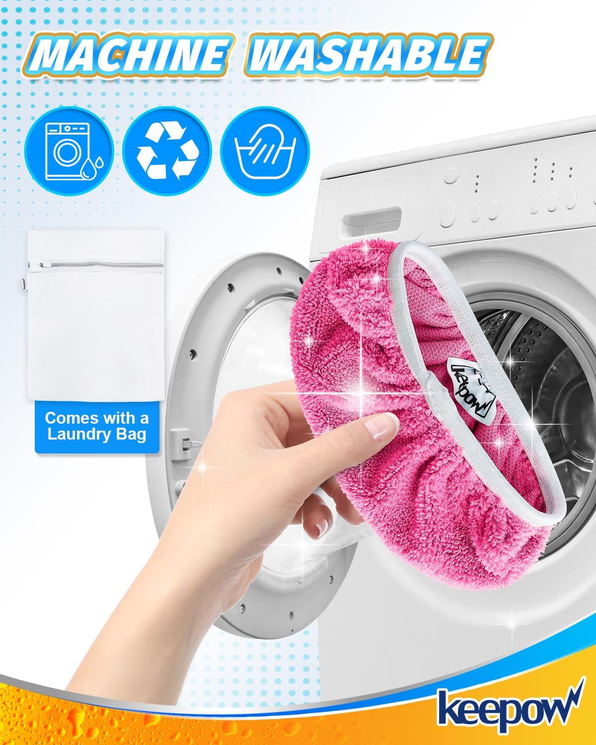 KEEPOW Reusable Mop Pads Compatible with Swiffer Sweeper Mop, Dry Sweeping Cloths for Swiffer Pads, 8 Pack Washable Microfiber Wet Mopping Cloth Refills for Surface/Hardwood Floor Cleaning