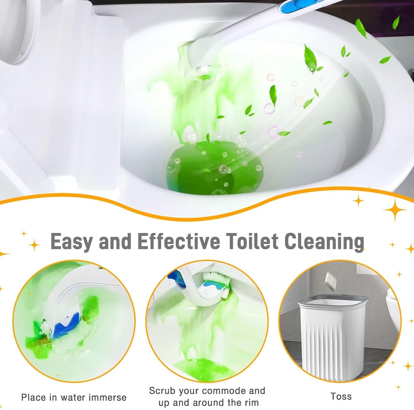 Toilet Cleaner Refill Pads Ocean Scent Enhanced Odor Control 48 Count Toilet Scrubber Refill Clean Stains Disposable Toilet Brush Refill for Toilet and Bathroom