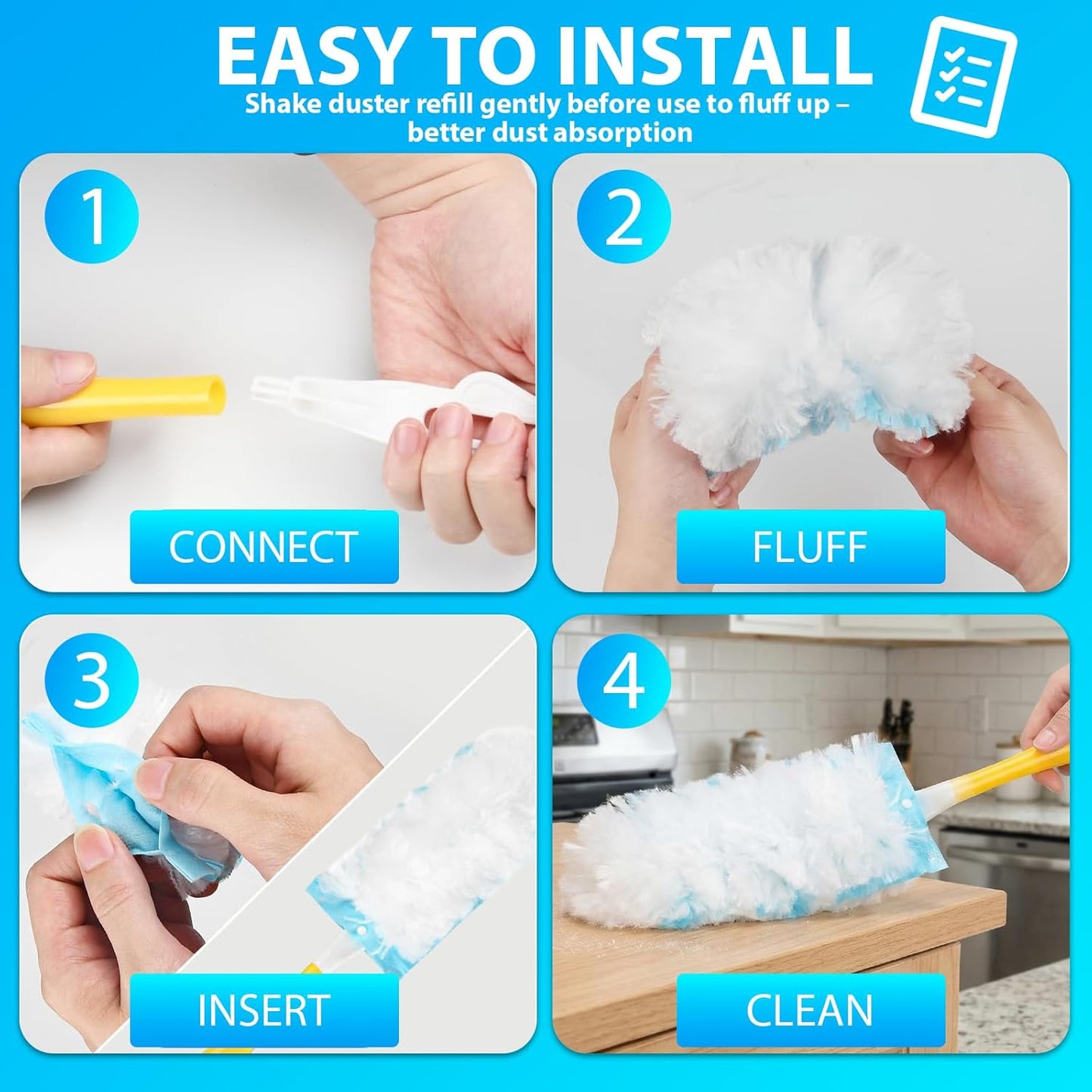 30 Count Duster Refill for Swiffer Duster with 1 Handle - 360° Multi-Surface Larger Size Feather Dusters, Disposable Duster Kit for Cleaning Home, Furniture, Blinds and Ceiling Fans