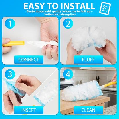 30 Count Duster Refill for Swiffer Duster with 1 Handle - 360° Multi-Surface Larger Size Feather Dusters, Disposable Duster Kit for Cleaning Home, Furniture, Blinds and Ceiling Fans