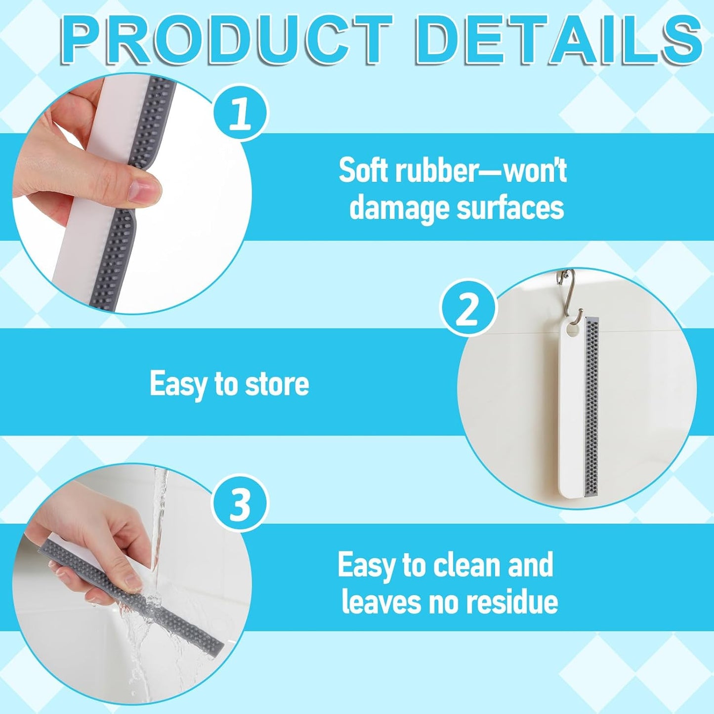 2 PCS All-Purpose Small Rubber Squeegee, Soft Silicone Squeegee for Shower Glass, Mini Kitchen Sink Squeegee, Mini Squeegees for Kitchen Countertops, Mirror, Bathroom, Glass, Car Windshield
