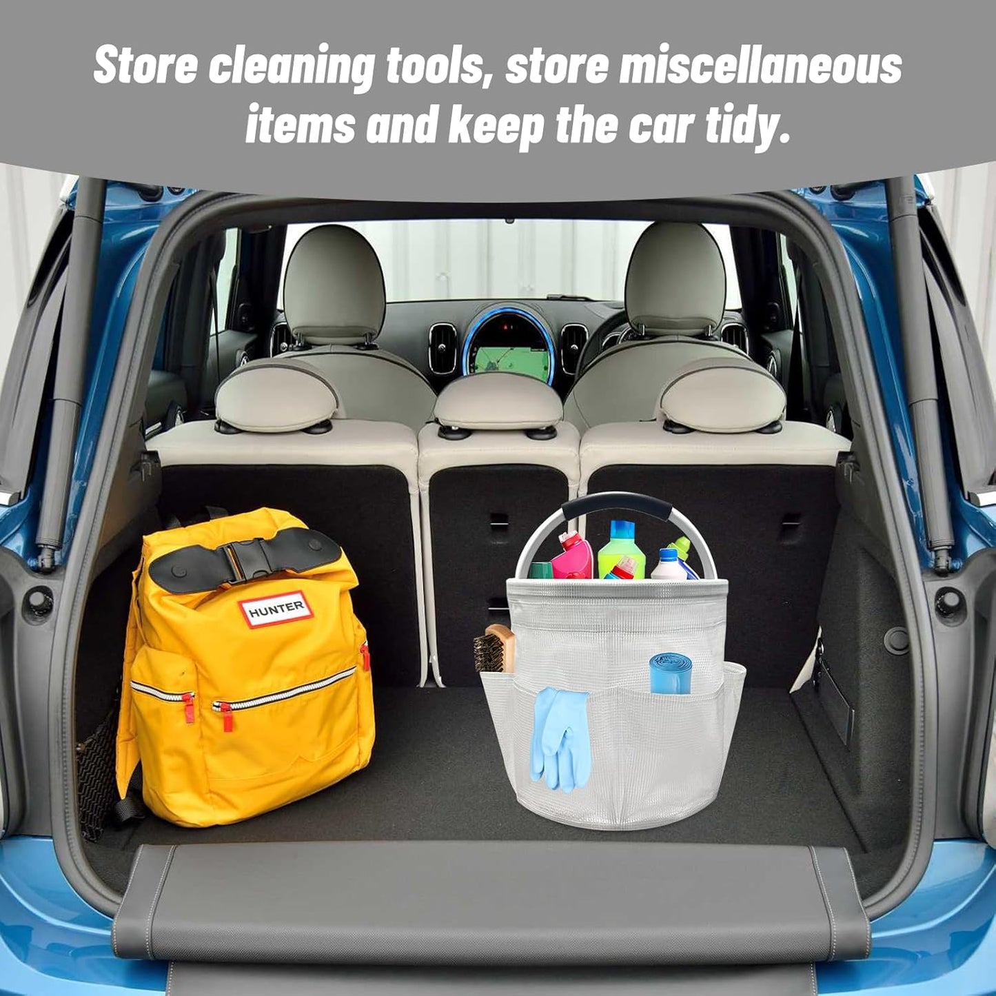Qivine 17L Cleaning Caddy with Handle, Cleaning Supply Caddy Foldable Tool Bag Cleaning Products Organizers Portable Cleaning Bucket Organiser for Storing Towels(Blue)