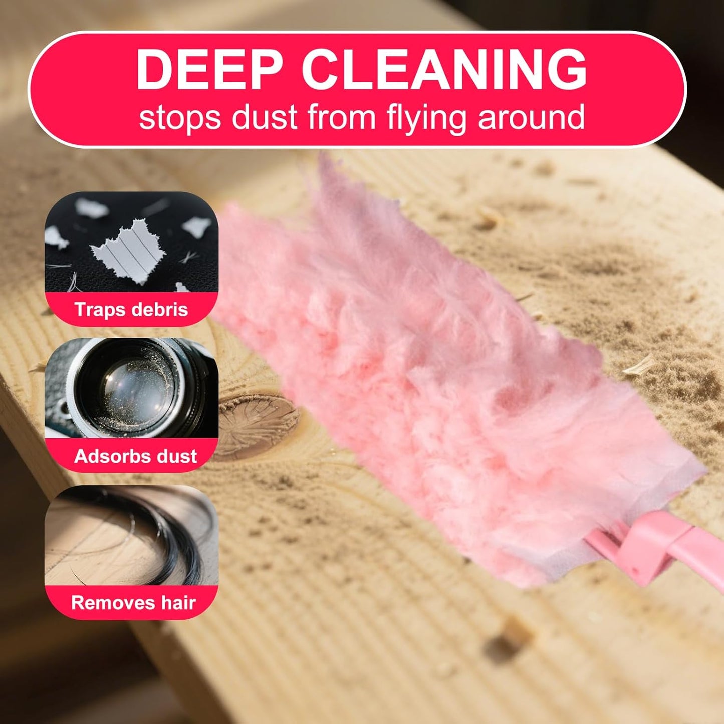 ITTAR 30 Count Duster Refill kit, Dust Cleaning Supplies with Extension Pole, Fan Feather Dusters with 2 Types Handle for Cleaning Home, Celling Fan, Blinds, Furniture, Vent & Shelves-Pink