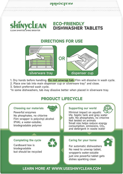 Dishwasher Detergent Tablets with Built-in Rinse Aid | All-in-1 Plant-Based Pods | Fragrance & Dye Free | Natural & Phosphate-Free | Biodegradable & No Unwrapping Needed | 62 Count