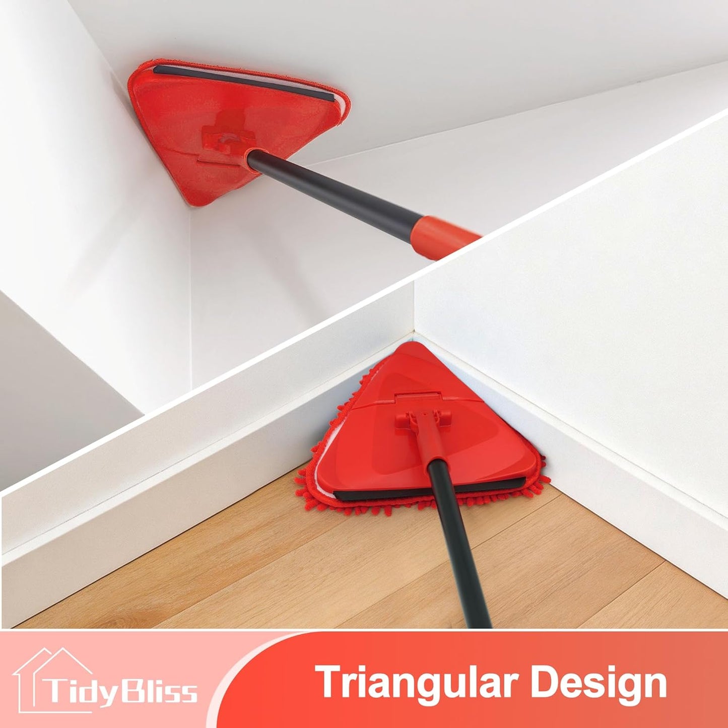 Wall Cleaning Mop with Long Handle 80”, Ceiling Duster Scrubber with 360° Swivel Collapsible Head, Baseboard Cleaner Tool with 3 Chenille and 3 Microfiber Pads for Windows Floor (Red)