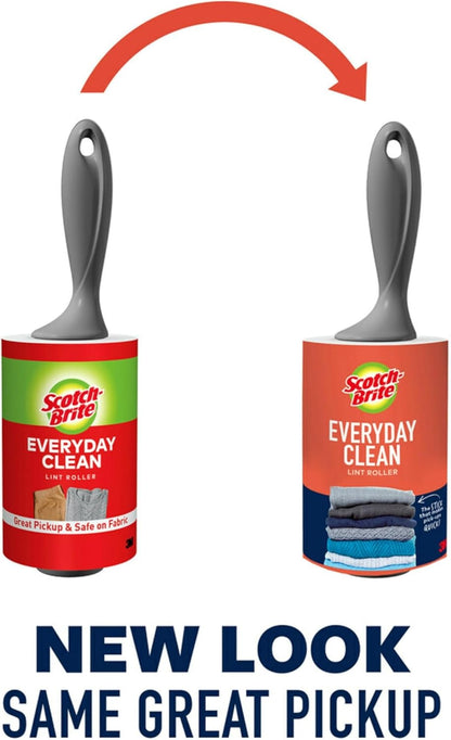 Scotch-Brite Everyday Clean Lint Roller, Lint Remover for Pet Hair, Dark Clothes, Furniture, and Dusty Surfaces, Picks Up Fur & Fluff in Your Home, Car, & Office, 2 Pack, 140 Adhesive Sheets Total