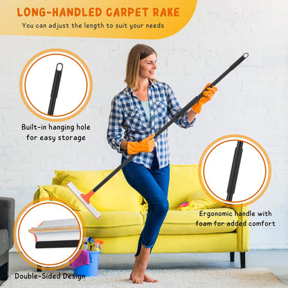 Carpet Rake for Pet Hair Removal, 57'' Long Handle Dog and Cat Hair Remover Tool to Fluff Rug, Stair Carpets and Couch Cleaning Rake