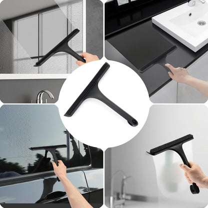 16.7“- 59.5" Long Handle Window Squeegee with Extension Pole, 12.4" Wide Metal Shower Squeegee for Glass Doors, 2-in-1 Squeegee for Home Window Cleaning, Tile Wall, Car (Silver)