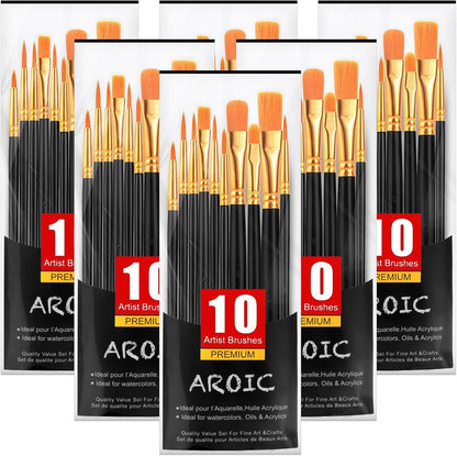 Acrylic Paint Brush Set, 1 Packs / 10 pcs Watercolor Brushes Painting Brush Nylon Hair Brushes for All Purpose Oil Watercolor Painting Artist Professional Kits.