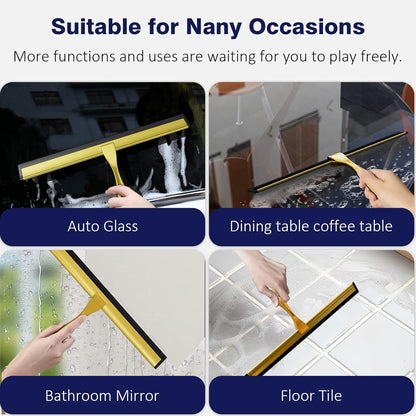 TOOVEM 14 Inch Shower Squeegee for Glass Doors, Window, Bathroom, Car Windshield, Shower Cleaning Tools with S Hook, Square Sticky Hook (Silver)