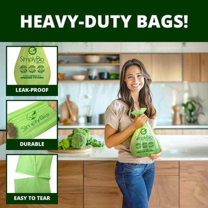 Simply Bio 13 Gallon Compostable Trash Bags Liners Drawstring, Heavy Duty Extra Thick 1 Mil, 49.21 Liter, 30 Bags, Tall Kitchen Food Scrap Waste Bag, ASTM D6400, US BPI and OK Compost Home Certified