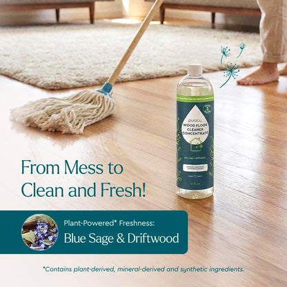 Puracy Wood Floor Cleaner Concentrate - pH Neutral Plant-Powered Hardwood All Purpose Cleaner - Residue-Free Non-Sticky Cleaning Solution As Seen on TikTok (Blue Sage & Driftwood, 16 fl oz)
