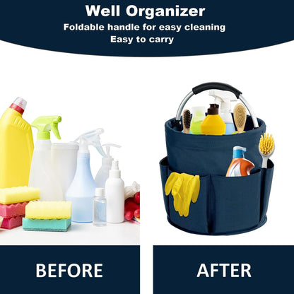 17L Cleaning Caddy with Handle, Cleaning Supplies Organizer, Foldable Storage Basket, Cleaning Supply Caddy, Portable Multi Cleaning Bucket Bag for Home, Garden (Pink)